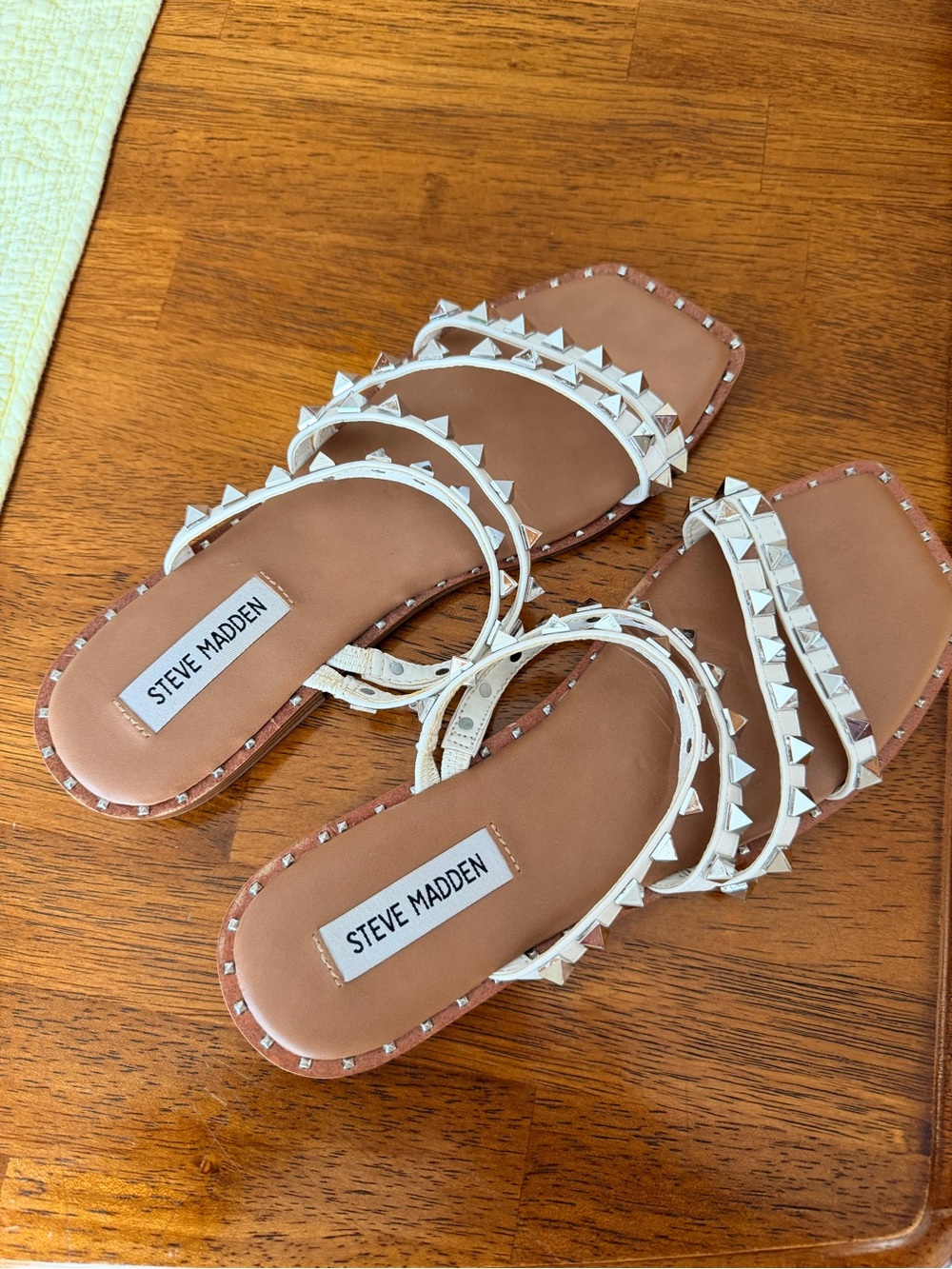 Steve Madden White Studded Multi-Strap Flat Sandals